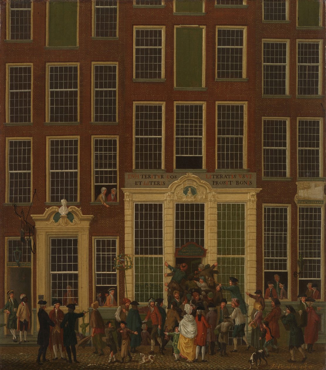 Jan de Groots bokhandel och lotteribyrå i Kalverstraat i Amsterdam, 1779 av Isaac Ouwater