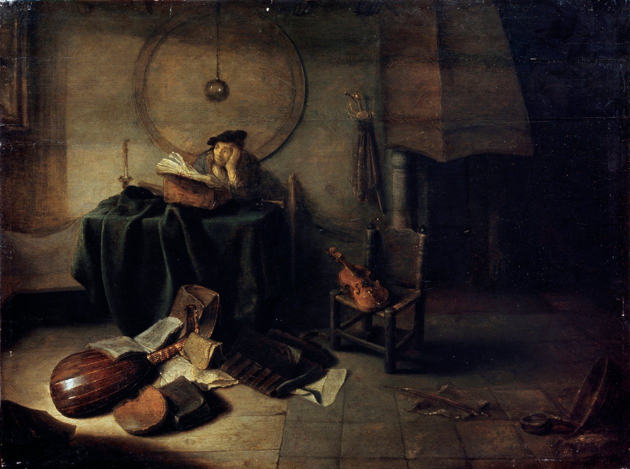 "Melancholy II Scientist in his studio", holländsk målning från 1600-talet av Isaak de Jouderville