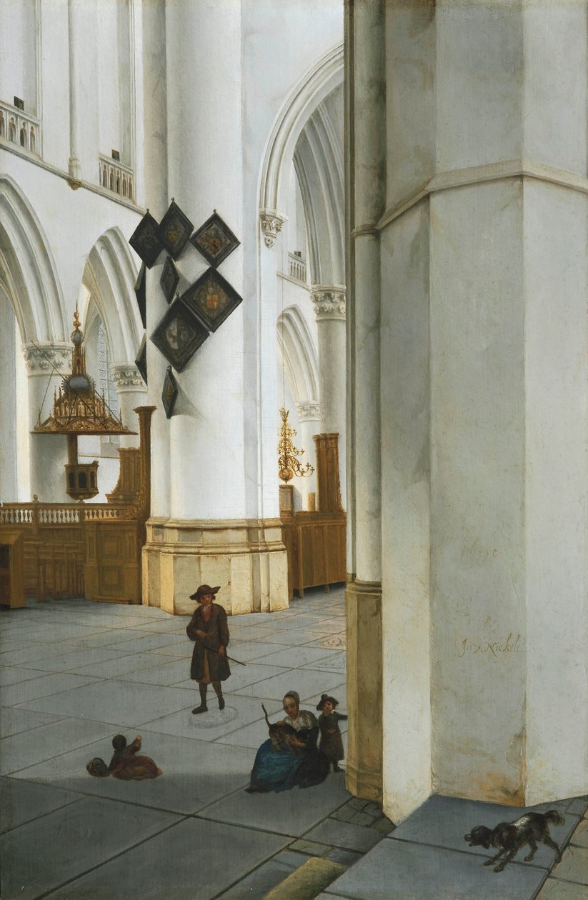 Holländska: Interieur van de St. Bavokerk te Haarlem, sett från Kerstmiskapel Interiörvy från St. Bavokyrkan, Haarlem av Isaak van Nickelen