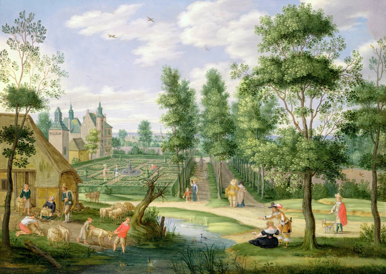 Figurer i marken till ett hus på landet (olja på koppar) av Isaak van Oosten
