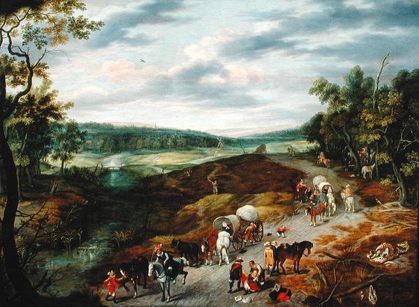 Tjuvar som attackerar en konvoj av resande, 1656 av Isaak van Oosten