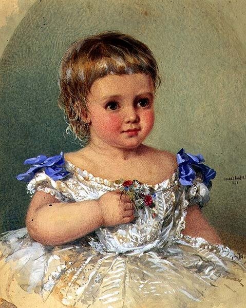 Porträtt av ett barn med en posy av vilda blommor av Isabel Oakley Naftel