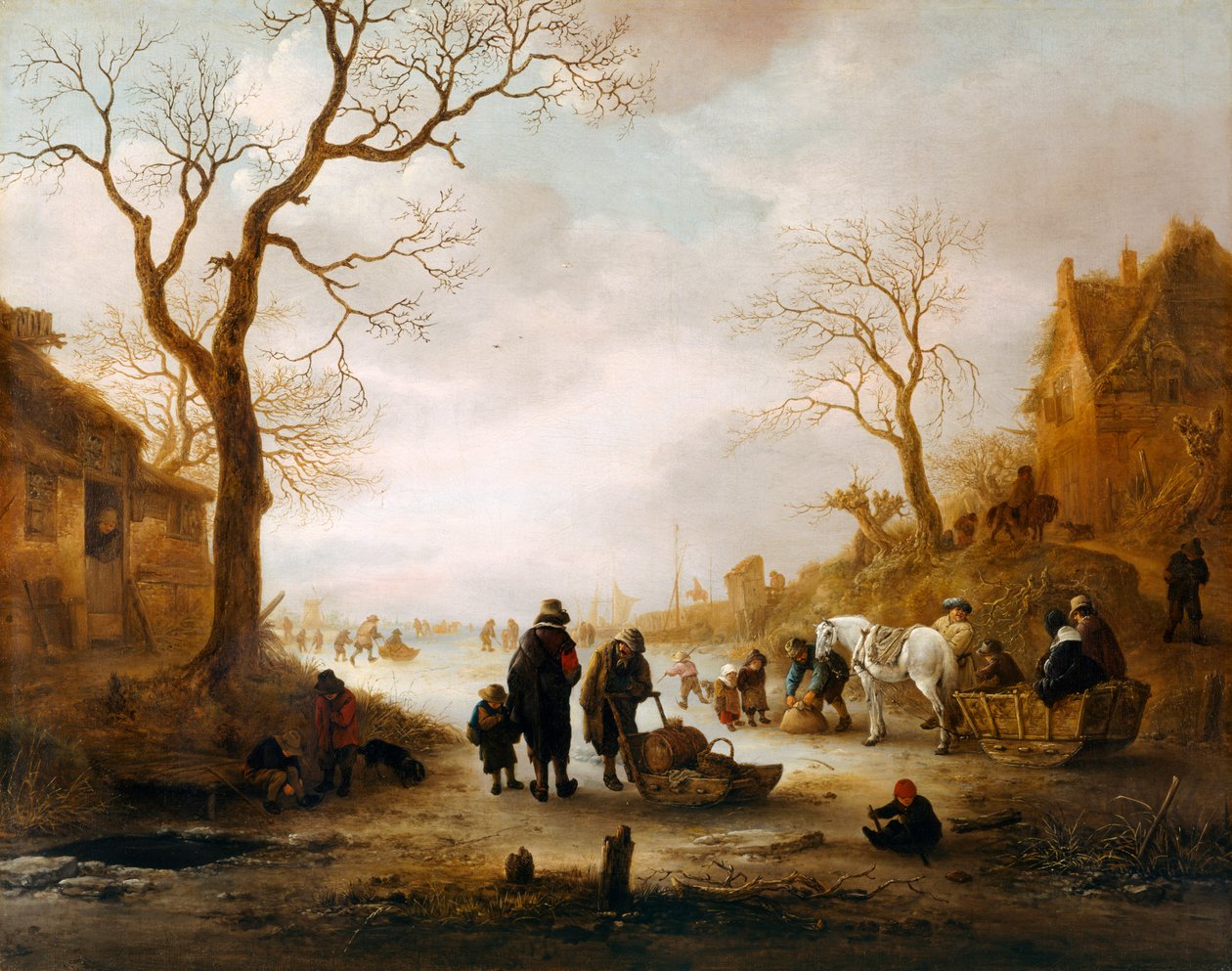 En kanal på vintern (olja på duk) av Isack van Ostade