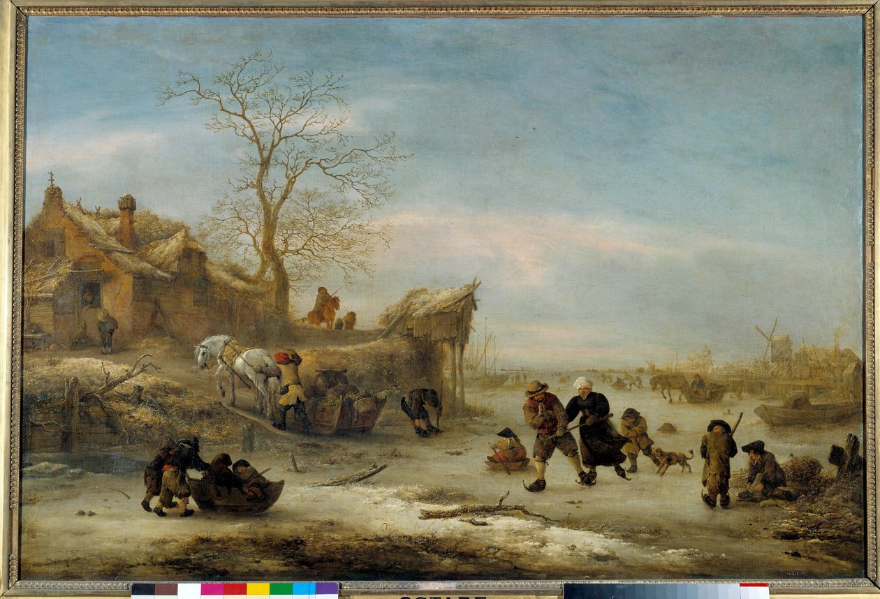 Canal gele med parskridskoåkning Målning av Isaak Van Ostade (1621-1649). 1600-talets sön. 1x1,49 m av Isack van Ostade