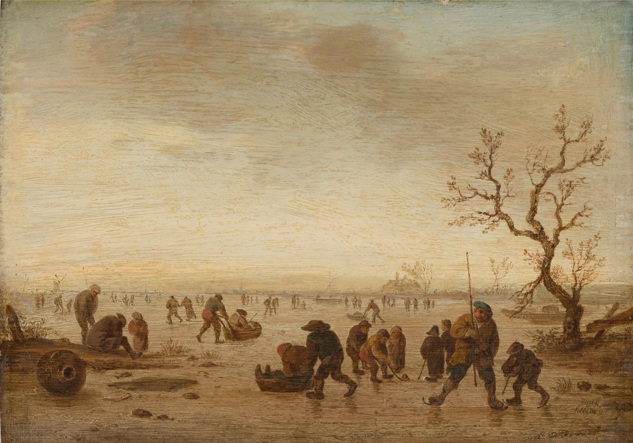 Skaters on the Ice, ca 1642-45 (olja på ek) av Isack van Ostade