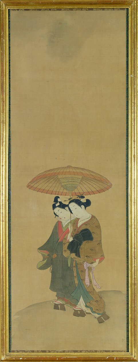 Två älskare under ett paraply (bläck och färg på siden) av Ishikawa Toyonobu