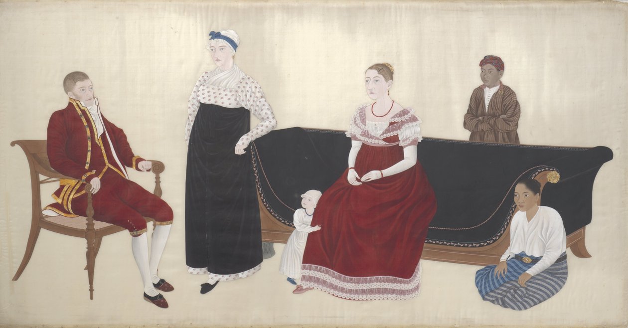 Porträtt av familjen Cock Blomhoff, deras våtskötare och två förslavade tjänare av Ishizaki Yushi (attributed to)