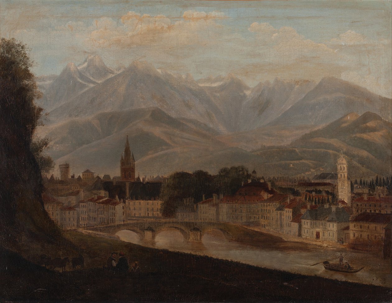 Utsikt över Grenoble, bergskedjan Belledonne i bakgrunden 1831 (Olja på duk) av Isidore Dagnan