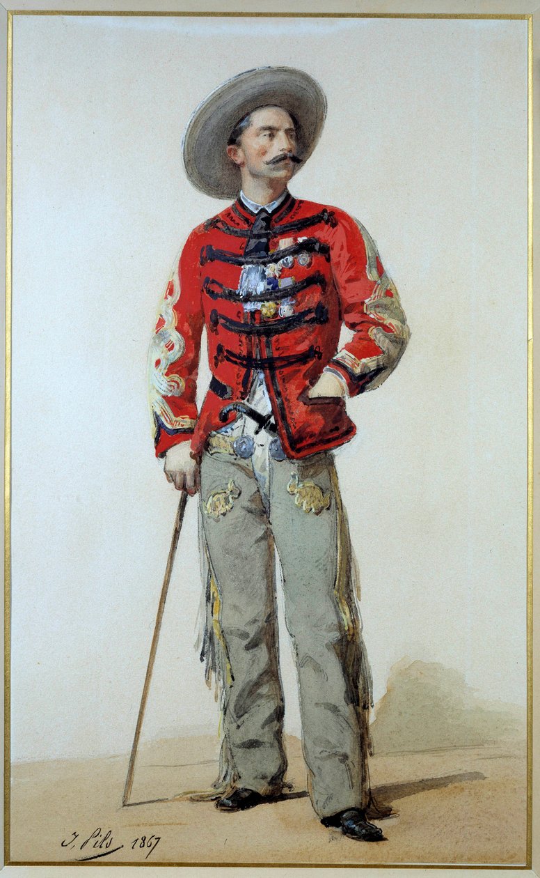 Expedition av Mexiko (1861-1867): porträtt av general Gaston Galliffet (1830-1909) i kontragerillero i Mexiko. Akvarell av Isidore Alexandre Augustin Pils (1813-1875) 1867 sön. 0,39x0,24 m. Paris, musee de l
