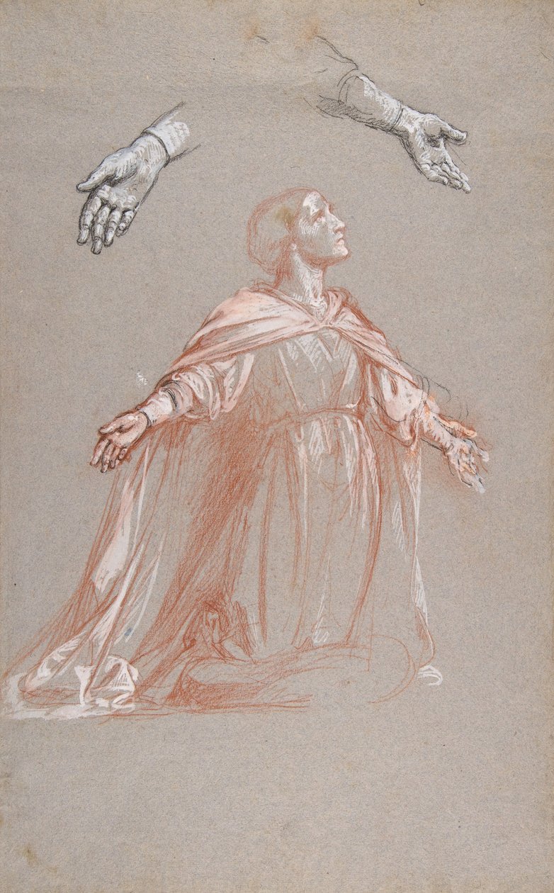 Sainte Clotilde mellanregister, studie för väggmålningar i kapellet Saint Remi..., 1800-talet av Isidore Pils