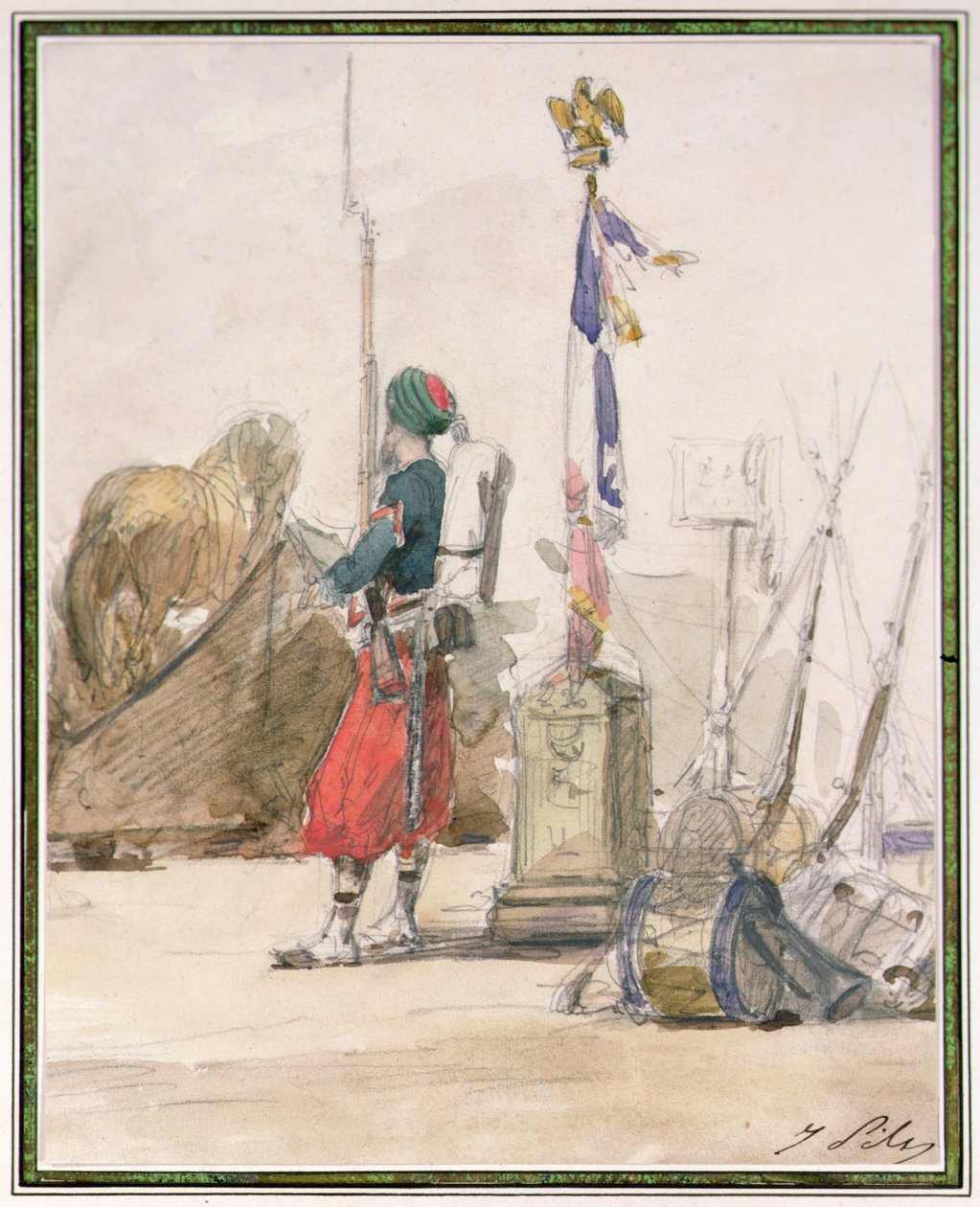 Soldat på vakt (akvarell och penna) av Isidore Pils
