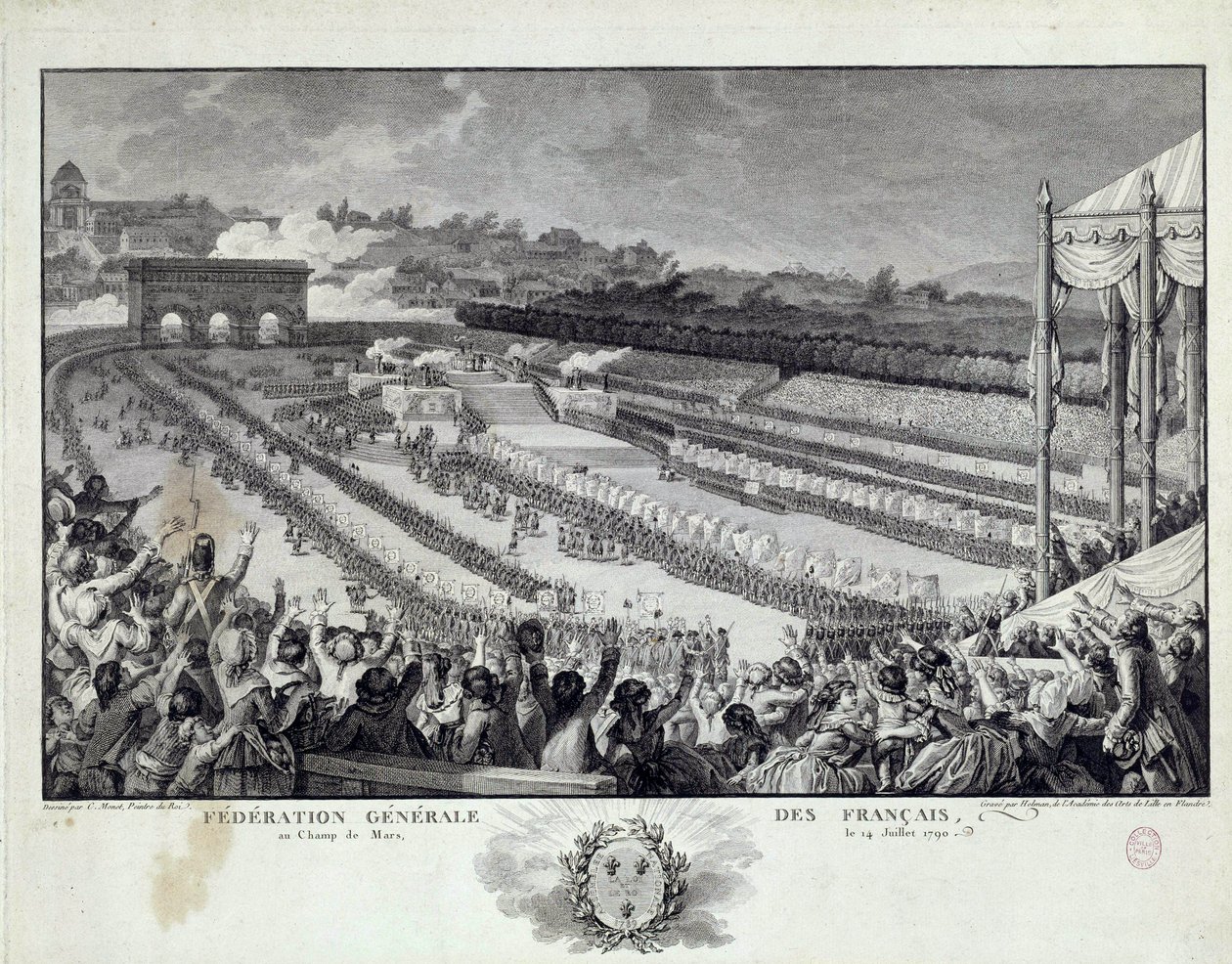 Franska revolutionen: syn på festen för General Federation of French Departments vid Champs de Mars i Paris den 14/07/1791. Illustration av Isidore Helman (1743-1809) 1700-talets Paris, Musee Carnavalet av Isidore Stanislas Helman