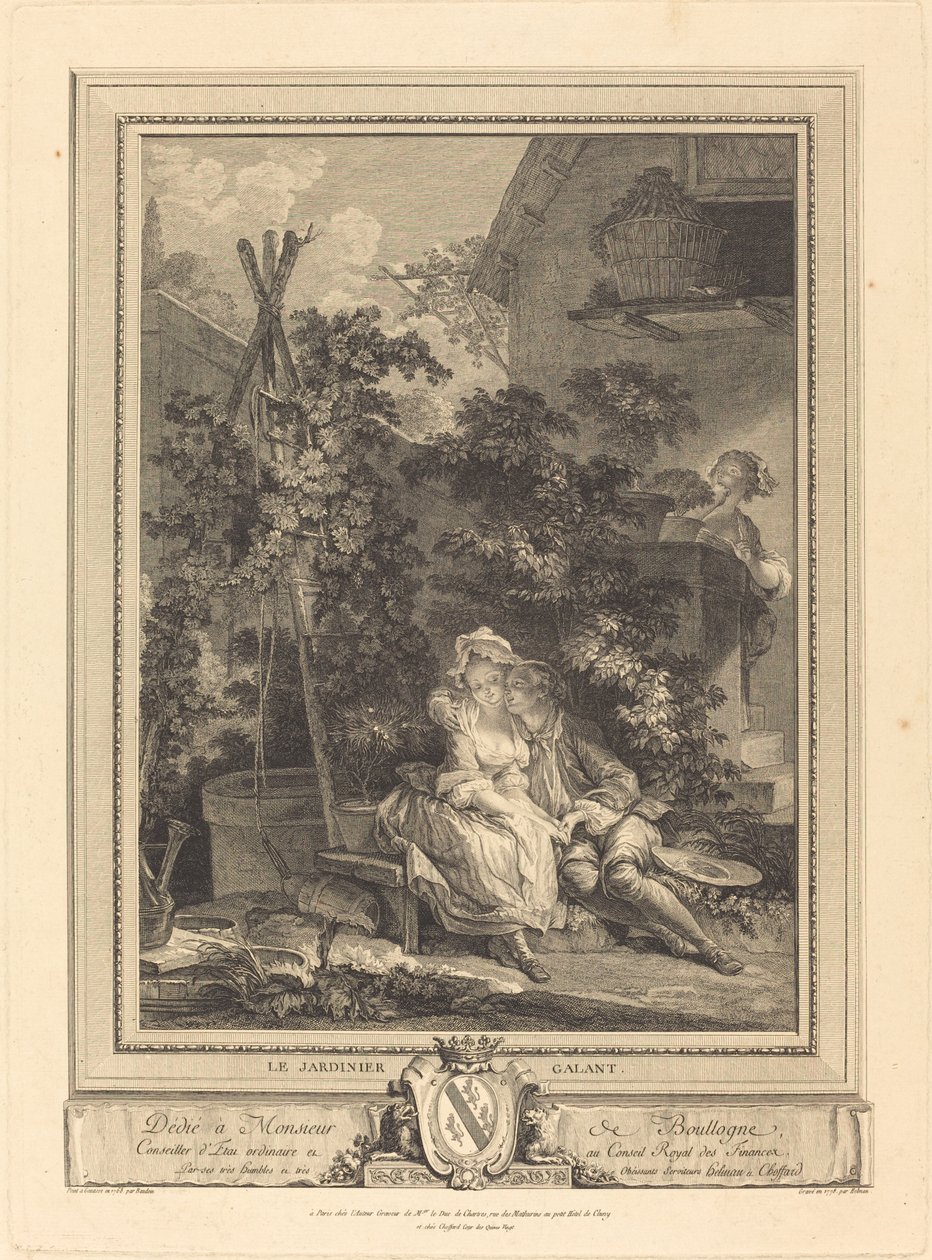 Den galante trädgårdsmästaren av Isidore Stanislas Helman after Pierre Antoine Baudouin