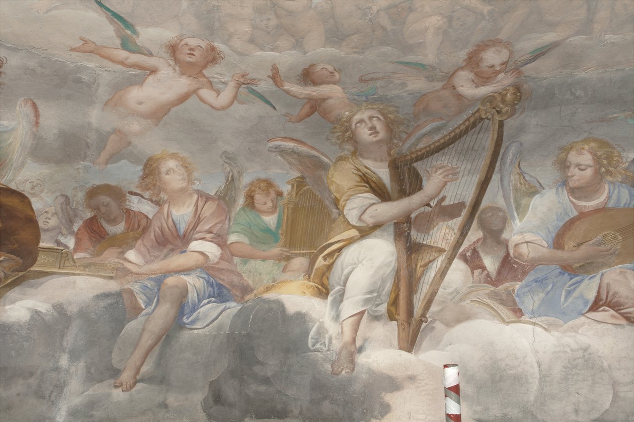 Änglar, musikeränglar och puttos, detalj av Paradiset med den evige Fadern, c.1623-34 (detalj av 3496185) av Isidoro Bianchi