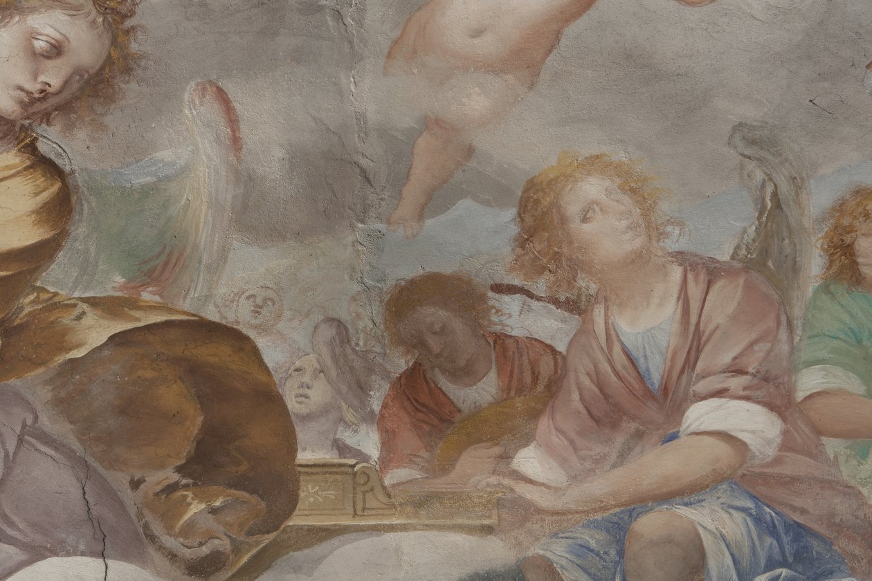 Änglar, musikeränglar och puttos, detalj av Paradiset med den evige Fadern, c.1623-34 (detalj av 3496185) av Isidoro Bianchi