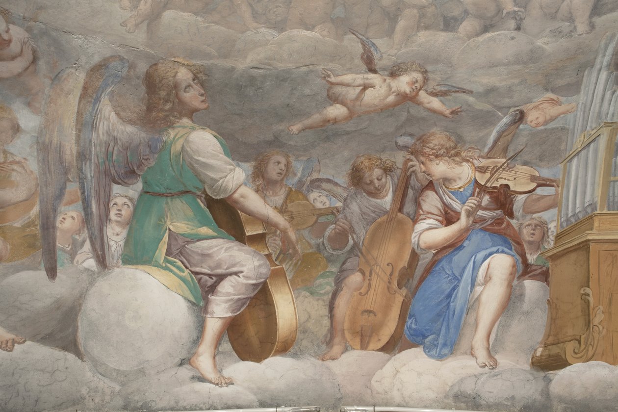 Änglar, musikeränglar och puttos, detalj av Paradiset med den evige Fadern, c.1623-34 (detalj av 3496185) av Isidoro Bianchi