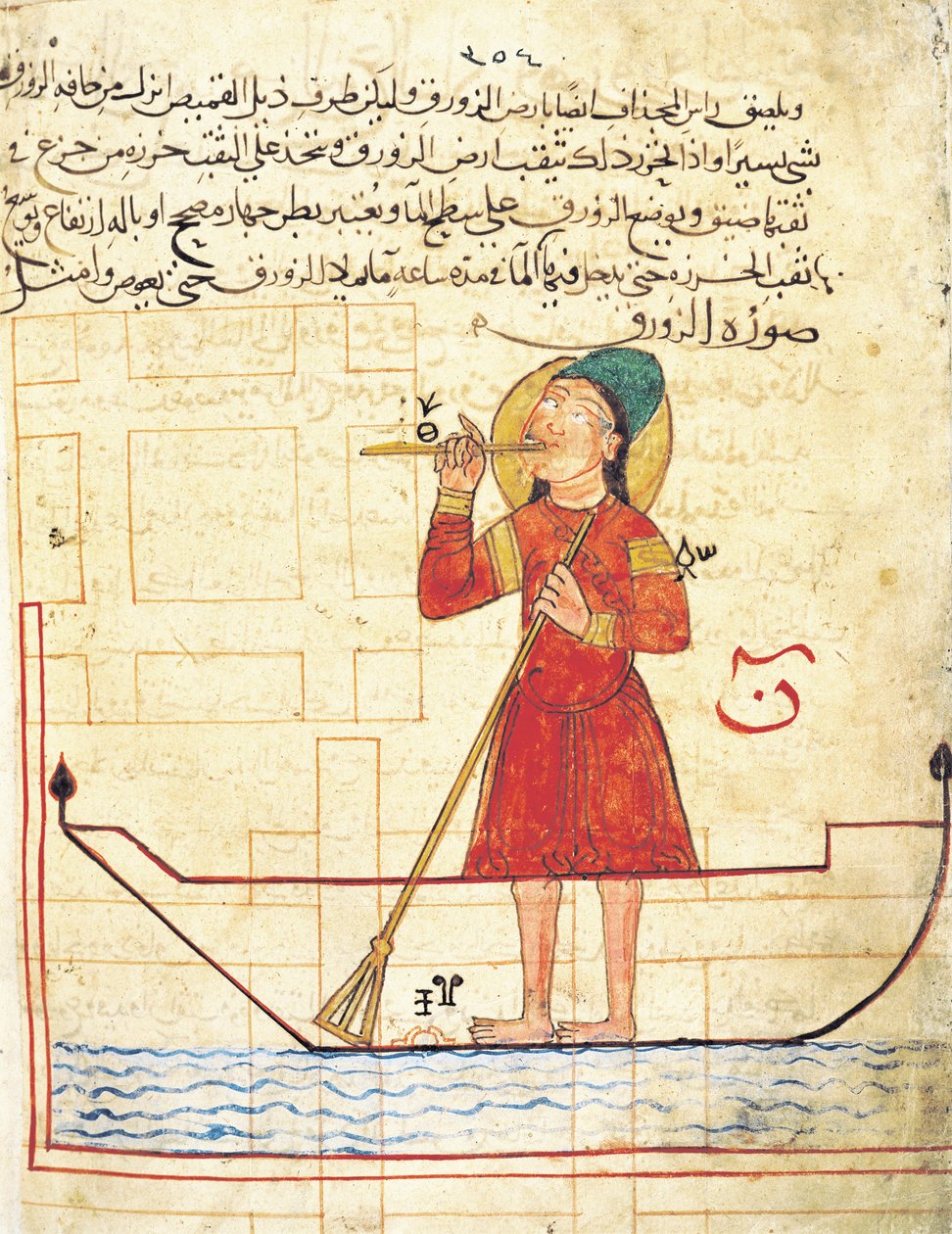Design för en automat, från "Book of Knowledge of Genial Mechanical Devices" av Al-Djazari, 1206 av Islamic School