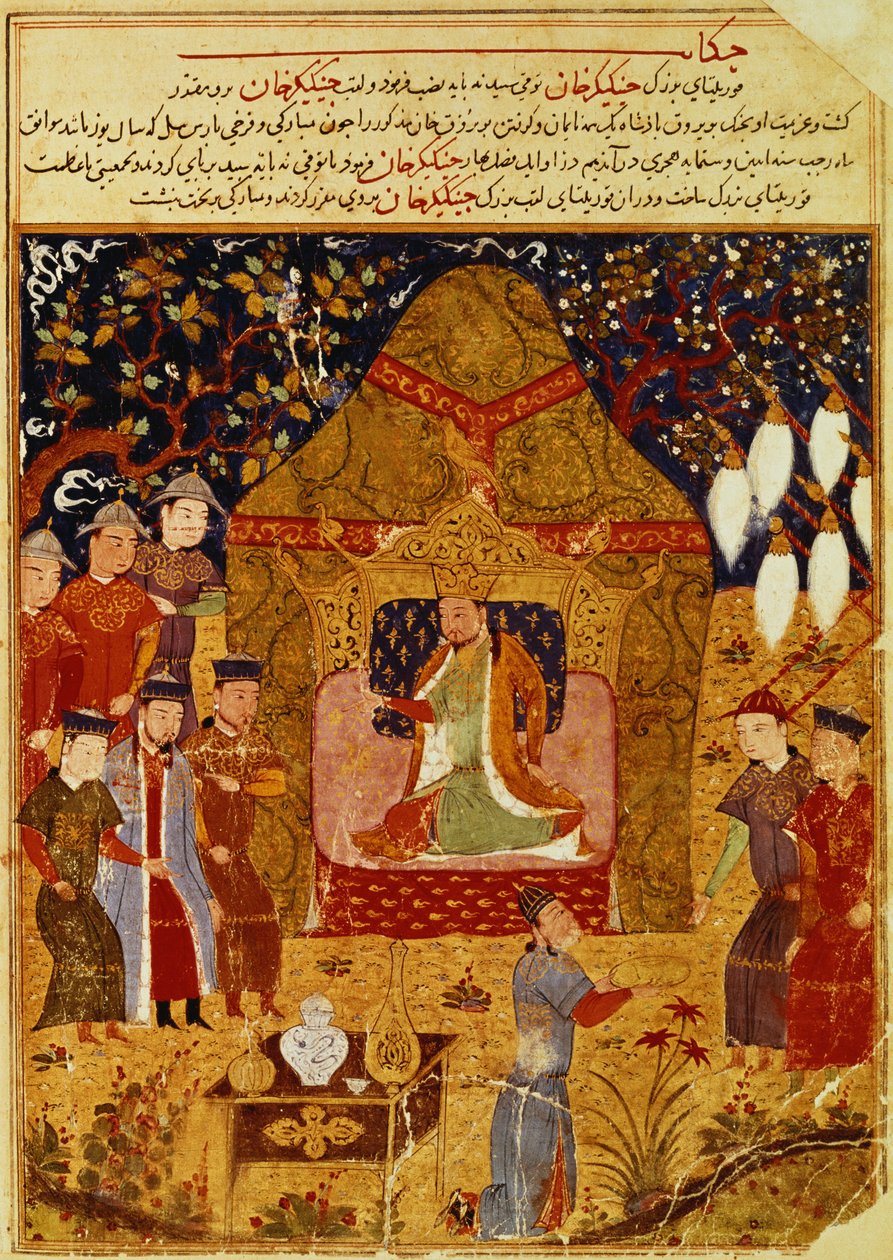 Djingis Khan i sitt tält av Rashid al-Din (1247-1318) av Islamic School