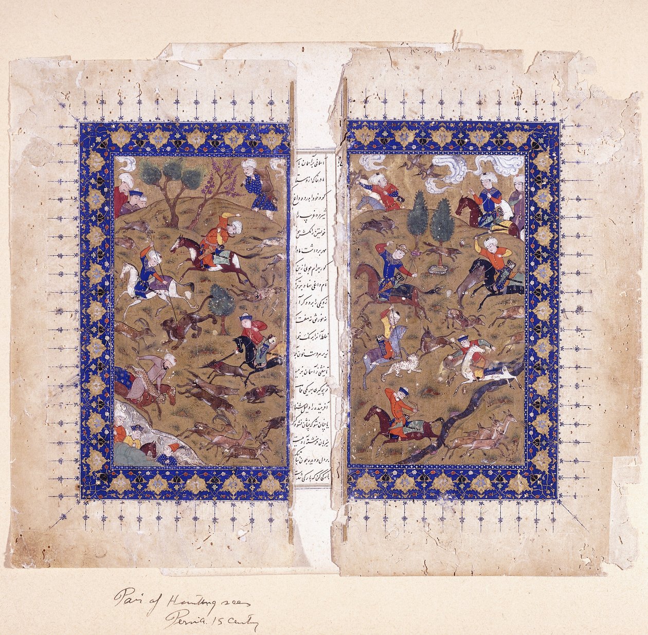 En bifolio föreställande jaktscener, sent 1400-tal av Islamic School