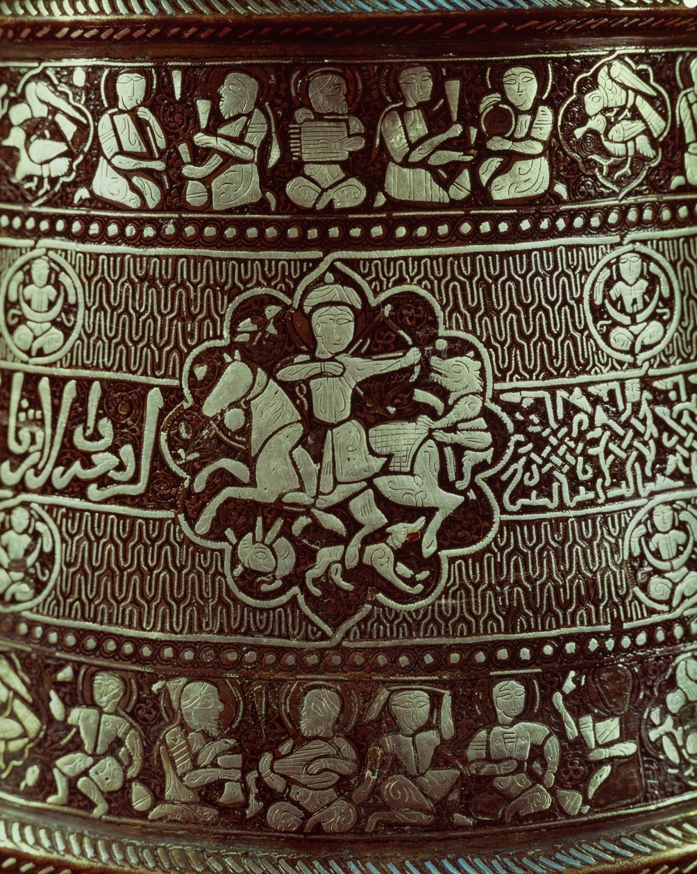 Detalj från en lampa, från Egypten, 1282 (koppar & silver) av Islamic School