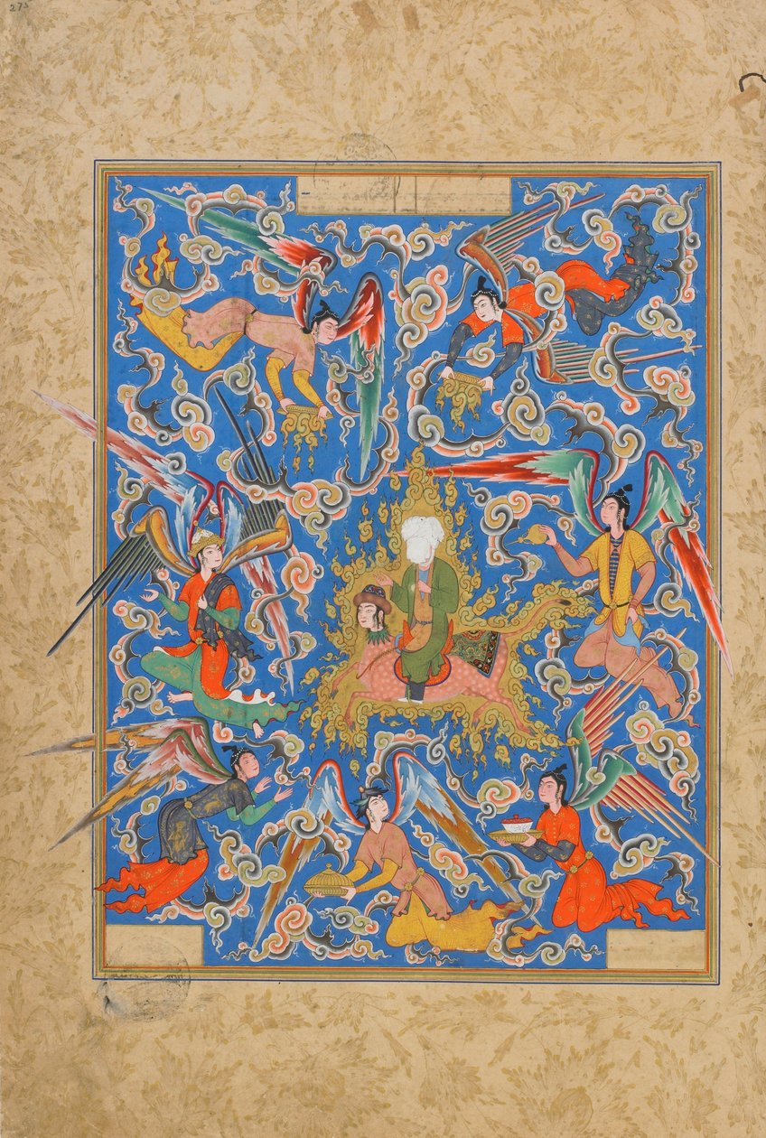 Folio from a Haft Awrang (Seven Thrones) av Jami (d.1492) troligen Mashad, Khurasan, Iran, Safavidperioden, 1556-65 (ogenomskinlig akvarell, bläck och guld på papper av Islamic School