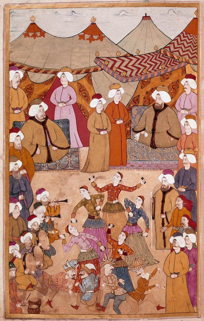 Islamisk konst: "" Dans för Sultan Ahmet III:s nöje (1673-1736)"" Gouache på Levni-papper från "" Surnama"" (smeknamn i) Vehbi) Debut 1700-talets Topkapi Saray Museum, Istanbul av Islamic School
