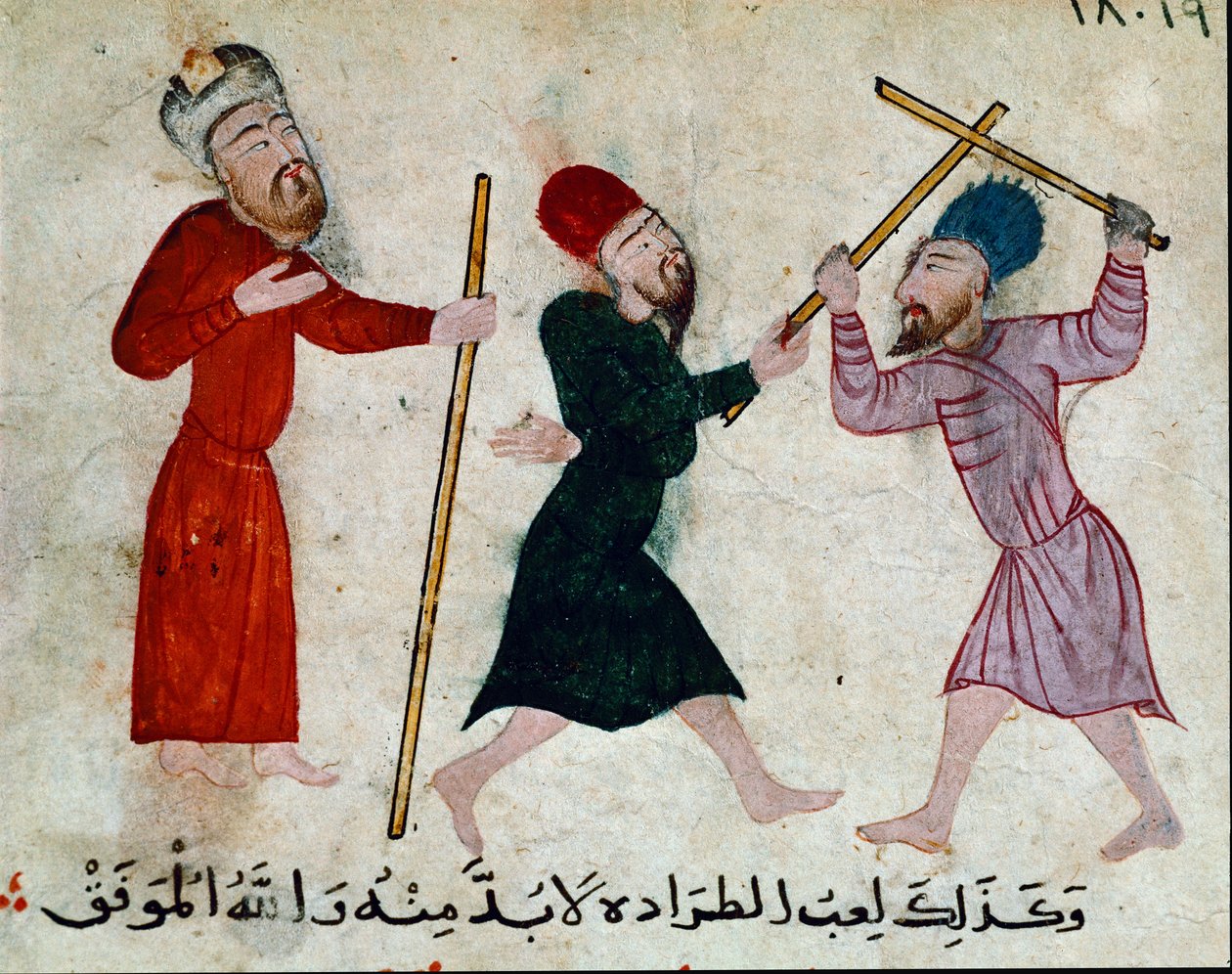 Islamisk konst: Teckning på pergament från Fatimidperioden (10-1000-talet) - Spel med pinnar - Målning på papyrus - Kairo, Museum of Islamic Art av Islamic School