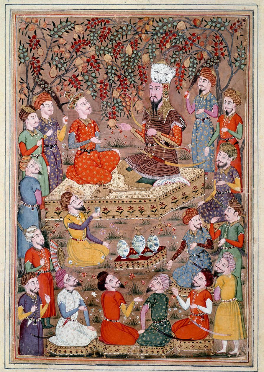 Islamisk konst: "" Roustam ber Kei Khosraou om Gourguins nåd"" Persisk miniatyr från ett manuskript av den episka dikten "" Shahnameh"" (Shah Nama, Shahnama) (Kungarnas bok) av Ferdowsi (Firdawsi eller Ferdawsi, eller Firdousi, ca 940-cirka 1020) (ms. 607) av Islamic School