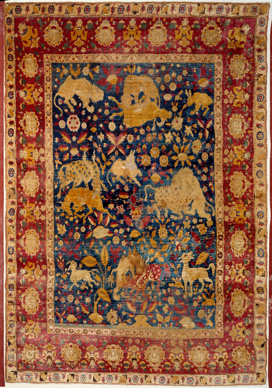 Islamisk konst: Sidenmatta med djurdekoration "" Peytel"". Tillverkad i Kashan. 1500-talets Paris, Louvren av Islamic School