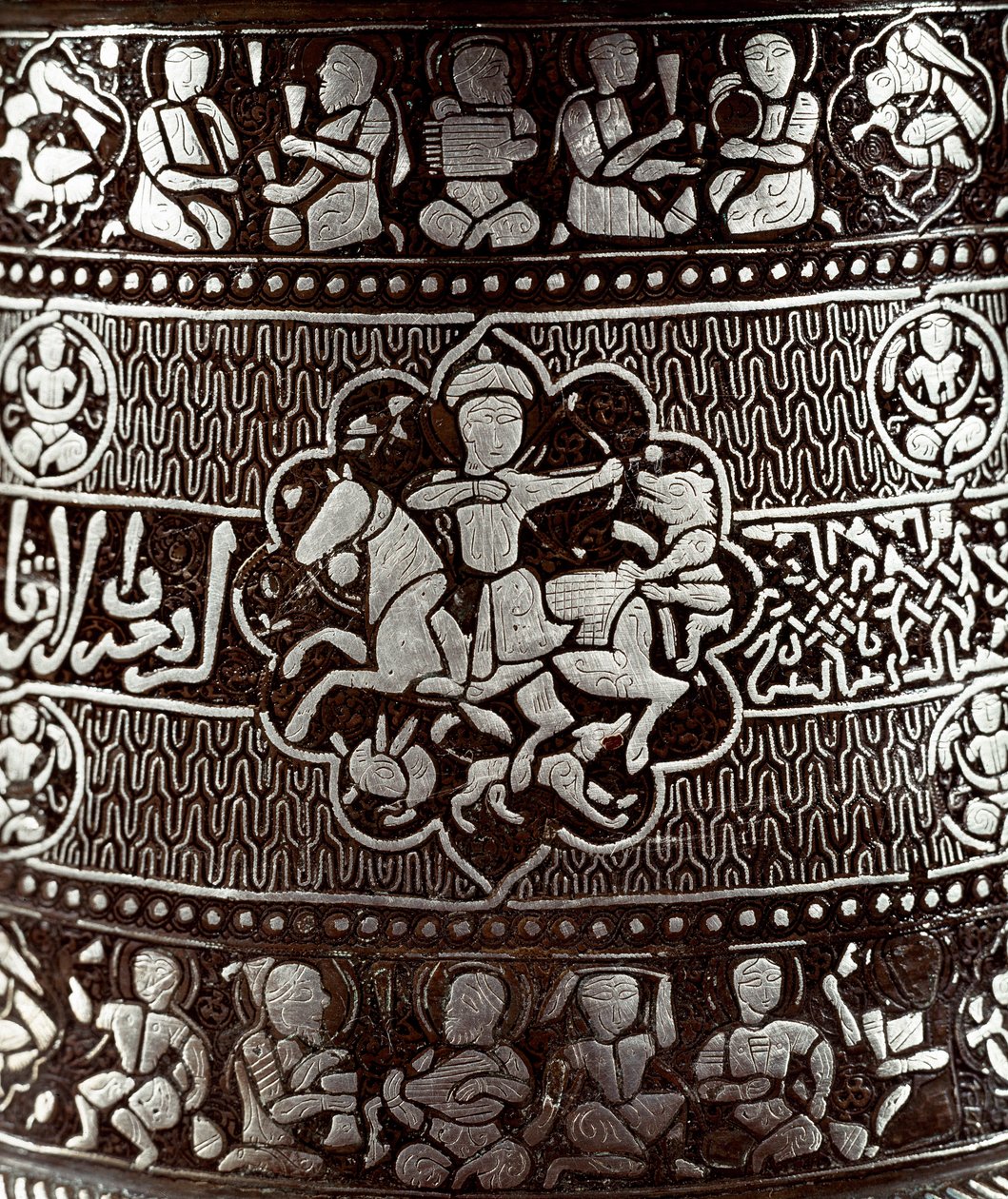 Islamisk konst: Ljusstake av silver och koppar från 1200-talet. En ryttare med en båge är representerad på föremålet. Kairo, Museum of Islamic Art av Islamic School