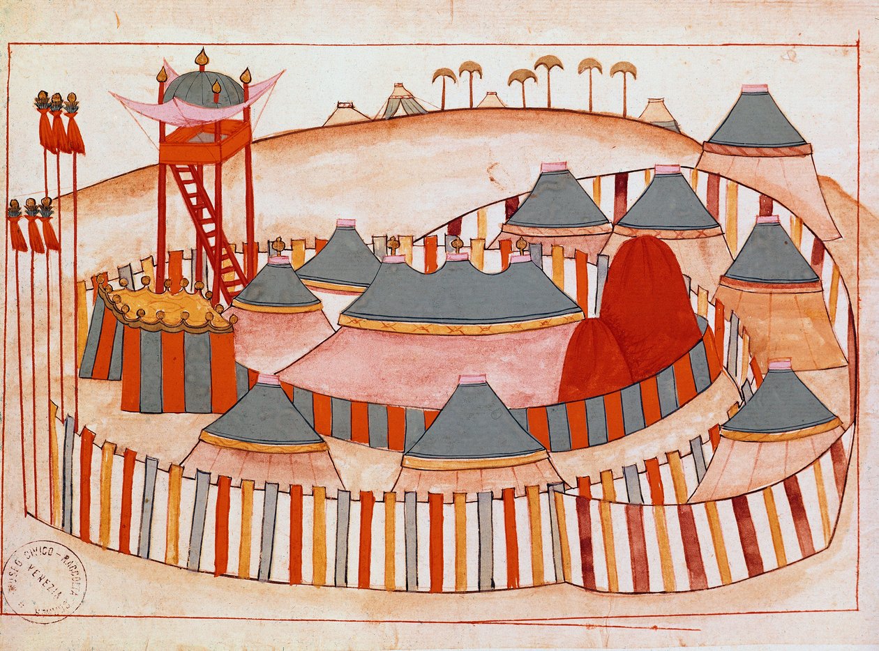 Militärläger för turkarna Gouache på papper från Islamiska skolan (Ms 1671) 1500-talets Venedigs museum Correr av Islamic School