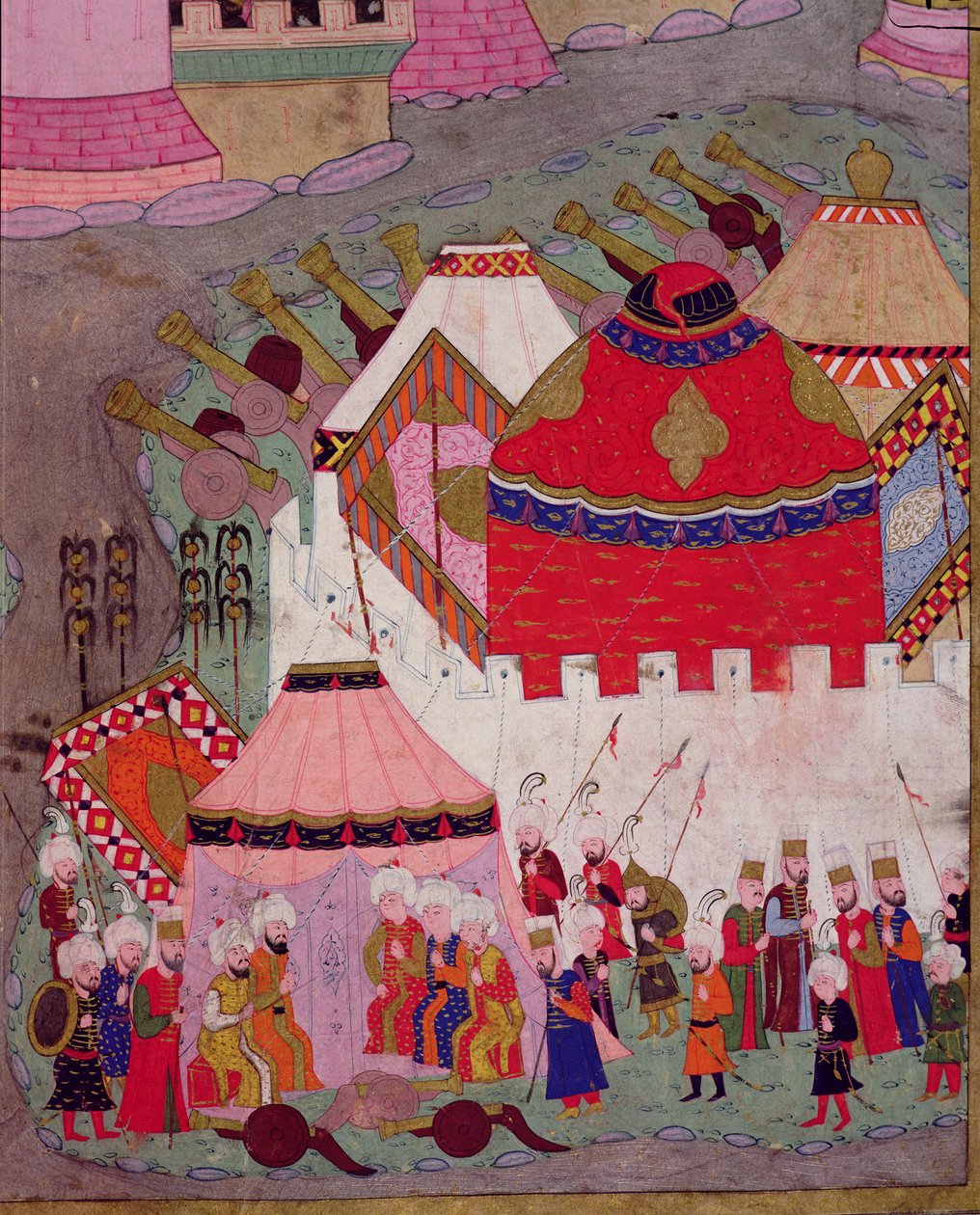 TSM H.1524 Siege of Vienna av Suleyman I (1494-1566) den magnifika, 1529, från "Hunername" av Lokman, detalj av det osmanska lägret, 1588 av Islamic School