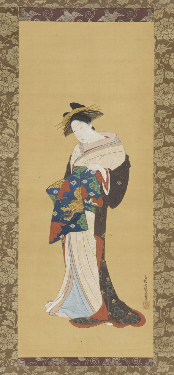 Oiran, Edo period (färg och guld på siden) av Isoda Koryusai