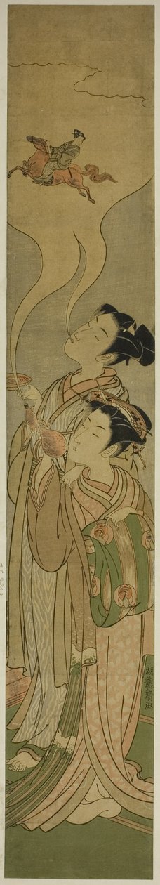 Par som trollar fram en häst och ryttare (parodi på Tekkai [kinesiska: Li Tieguai] och Chokaro [kinesiska: Zhang Guo Lao]) av Isoda Koryusai