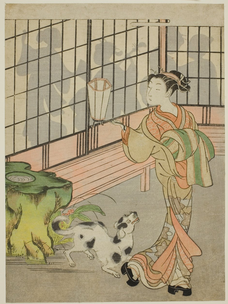 Courtesan ser tillbaka på skuggorna på Shoji av Isoda Koryusai