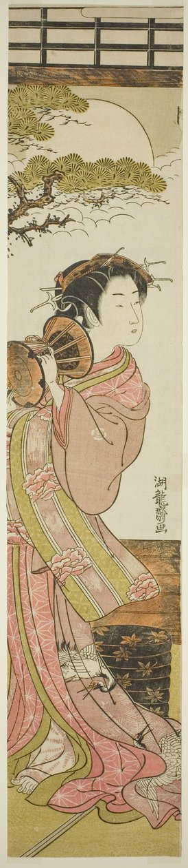 Courtesan som spelar en handtrumma av Isoda Koryusai