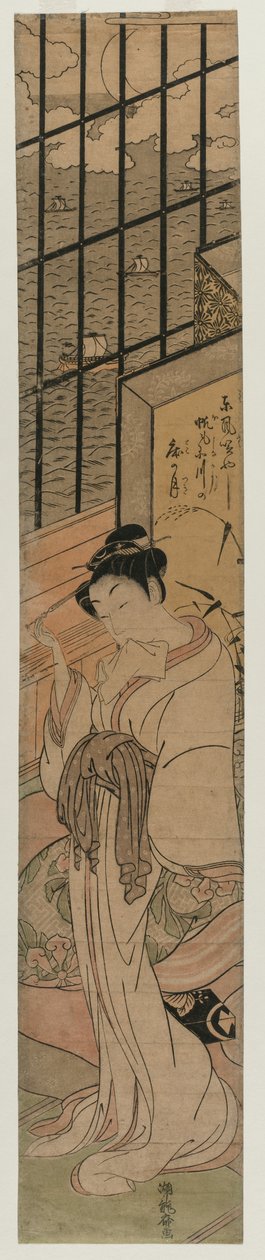 Courtesan i ett rum med utsikt över Edo Bay av Isoda Koryusai