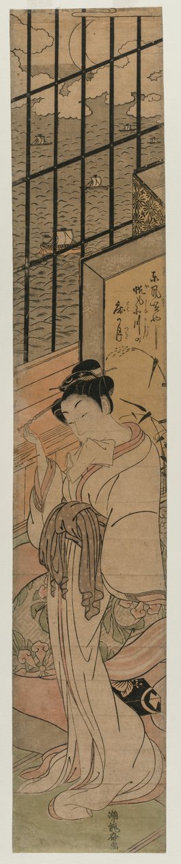 Courtesan i ett rum med utsikt över Edo Bay, ca. 1770. av Isoda Koryusai