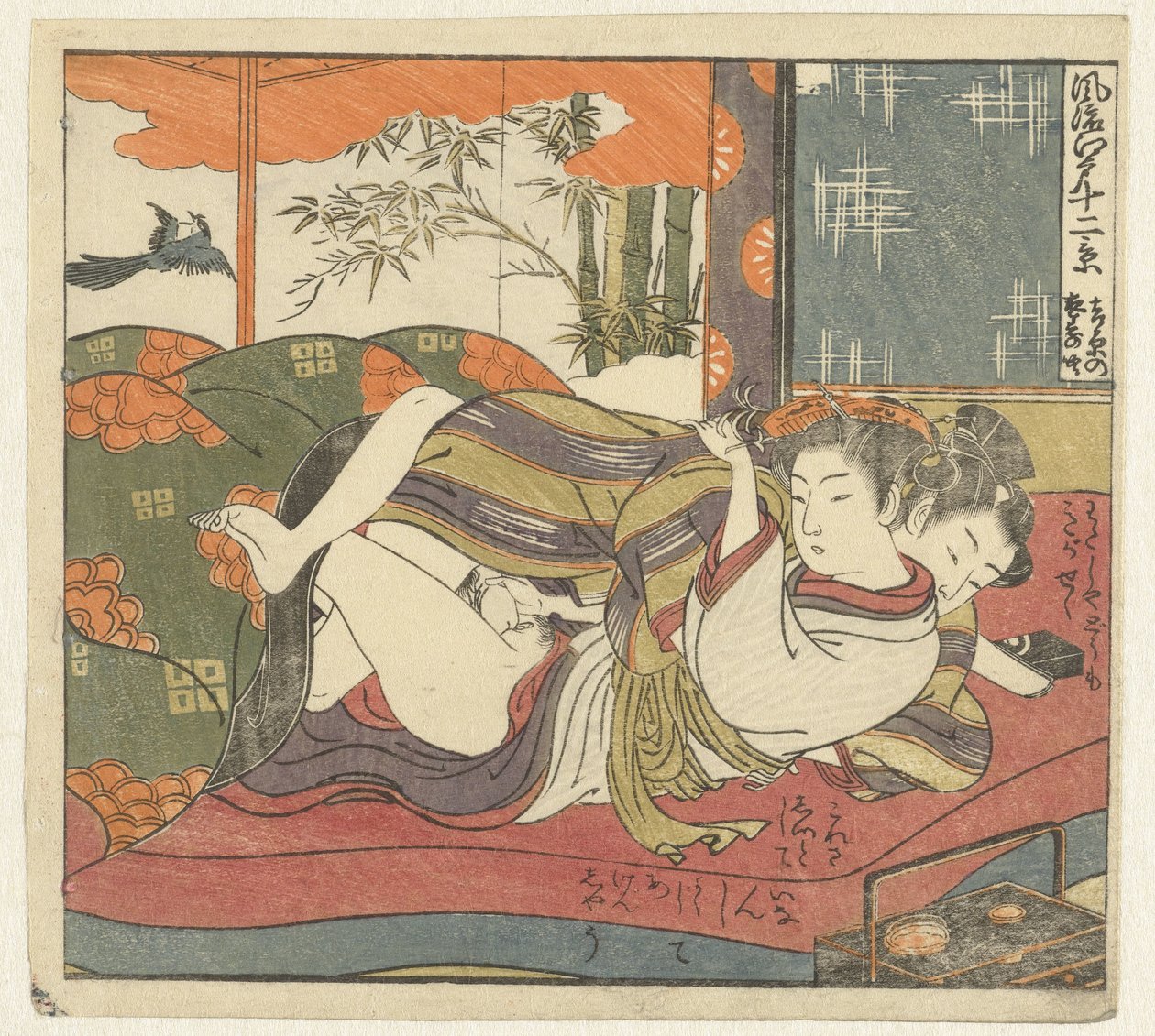 Kärlekspar i sängen Twelve Views of Sophisticated Edo (serietitel) Furyu Edo junikei (serietitel på objekt) av Isoda Koryusai