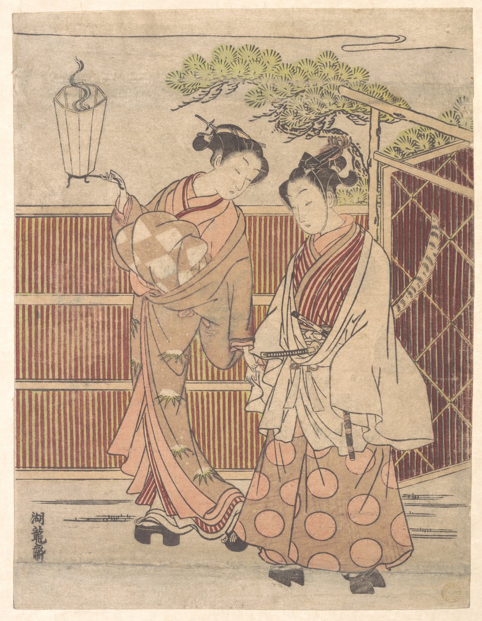 Reizei bär en teshoku (handlykta) av Isoda Koryusai