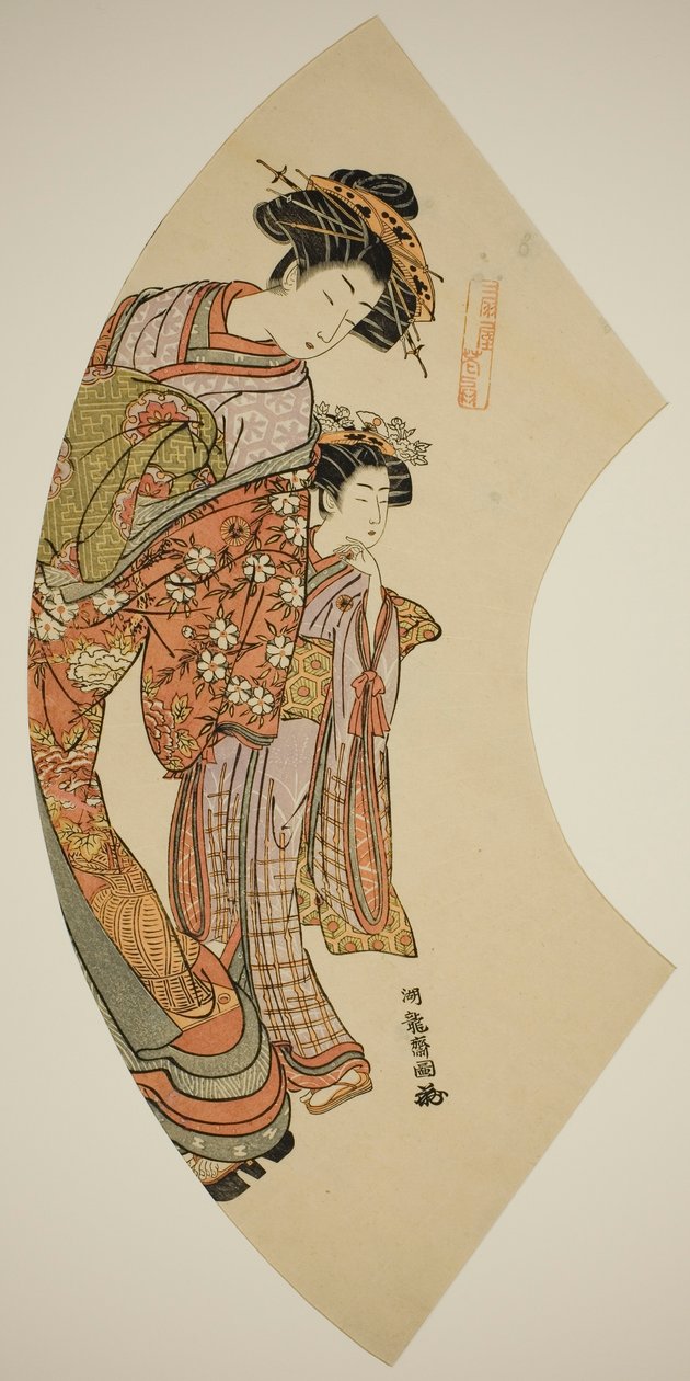 Courtesan Hanaogi från Ogiya och hennes skötare, från serien "Fans of the East (Azuma ogi)" av Isoda Koryusai