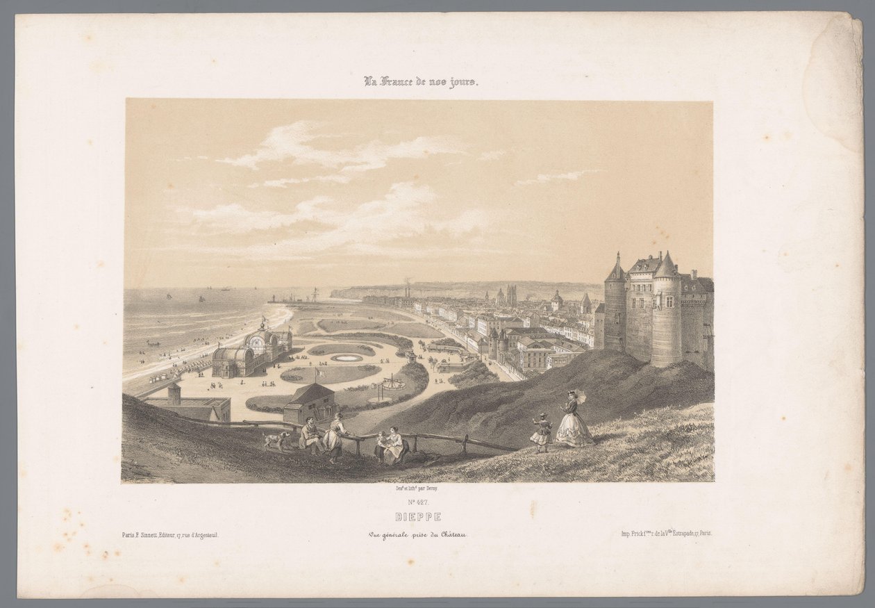 Utsikt över Dieppe från slottet Dieppe. Vue générale prize du Château (titel på objekt) Contemporary France (serietitel) La France de nos jours (serietitel på objekt) av Isodore Laurent Deroy