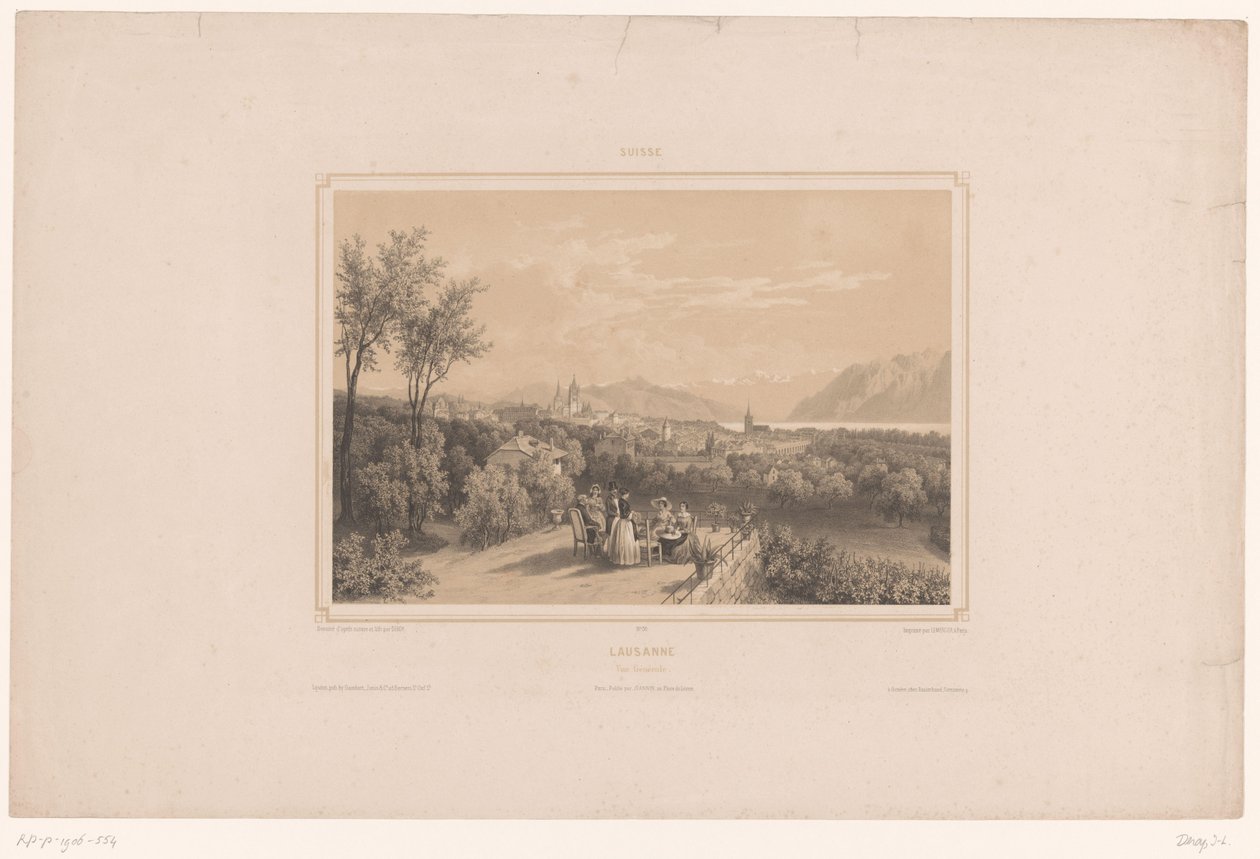 Utsikt över Lausanne Lausanne. Vue générale (titel på objekt) Ansikten i Schweiz (serietitel) Suisse (serietitel på objekt) av Isodore Laurent Deroy