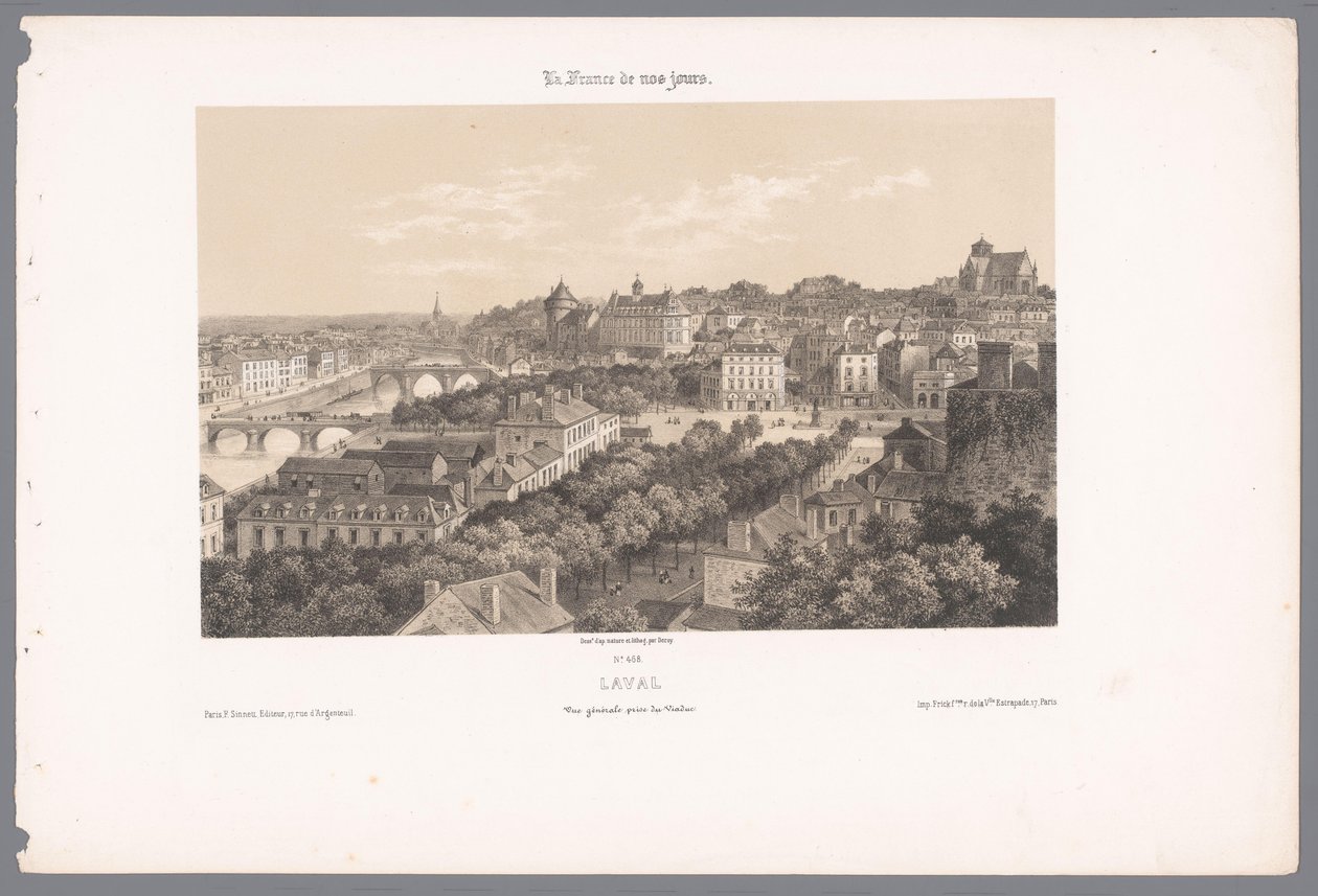 Utsikt över Laval från viadukten lava. Vue générale prize du Viaduc (titel på objekt) Contemporary France (serietitel) La France de nos jours (serietitel på objekt) av Isodore Laurent Deroy