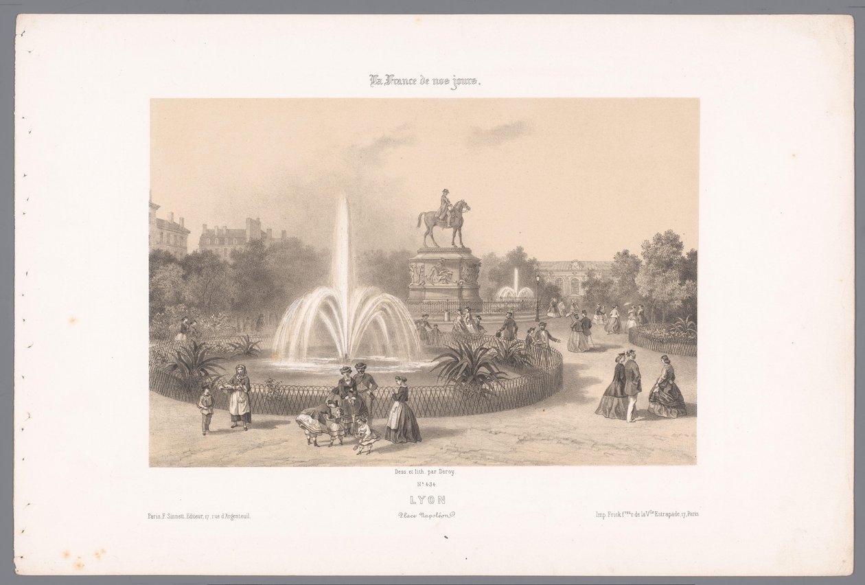 Zicht op de Place Napoléon te Lyon Lyons. Placera Napoleon (titel på objekt) Hedendaags Frankrijk (serietitel) Frankrike nuförtiden (serietitel på objekt) av Isodore Laurent Deroy