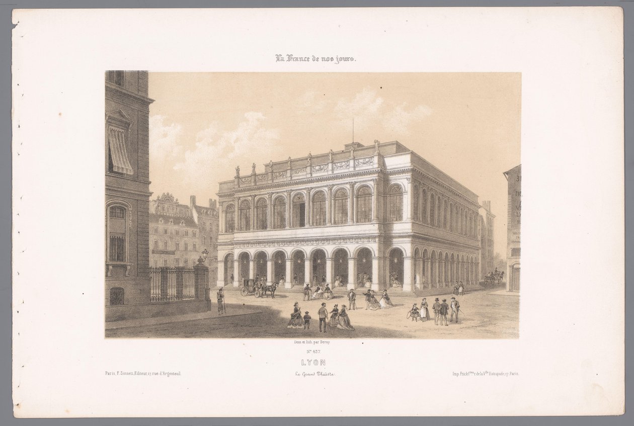 Utsikt över operahuset i Lyon Lyons. Le Grand Theatre (titel på objekt) Contemporary France (serietitel) La France de nos jours (serietitel på objekt) av Isodore Laurent Deroy