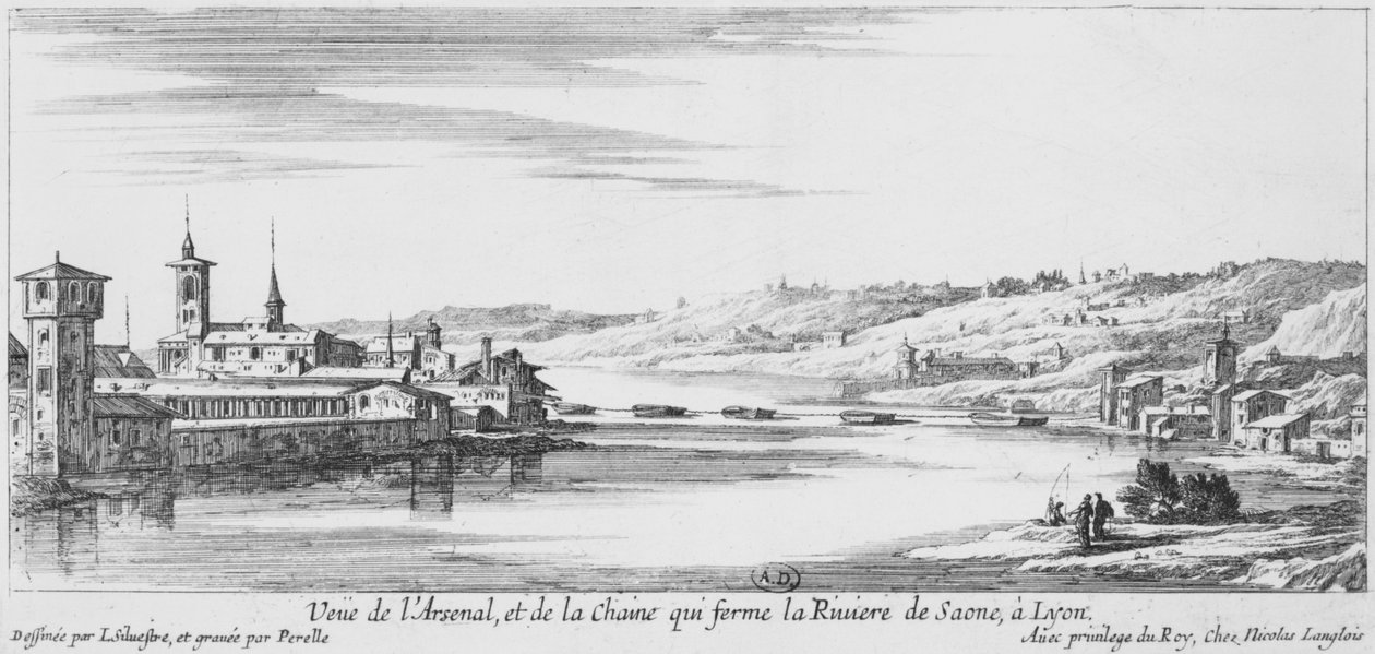 Utsikt över Arsenalen och floden Saone, Lyon av Israël Silvestre the Younger