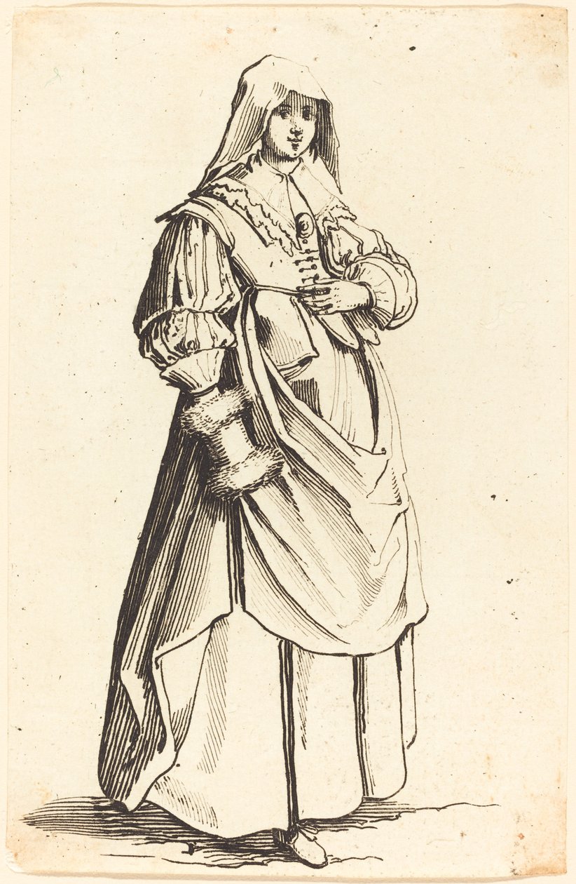 Bourgeoise med muff, vänd åt höger av Israel Henriet after Jacques Callot