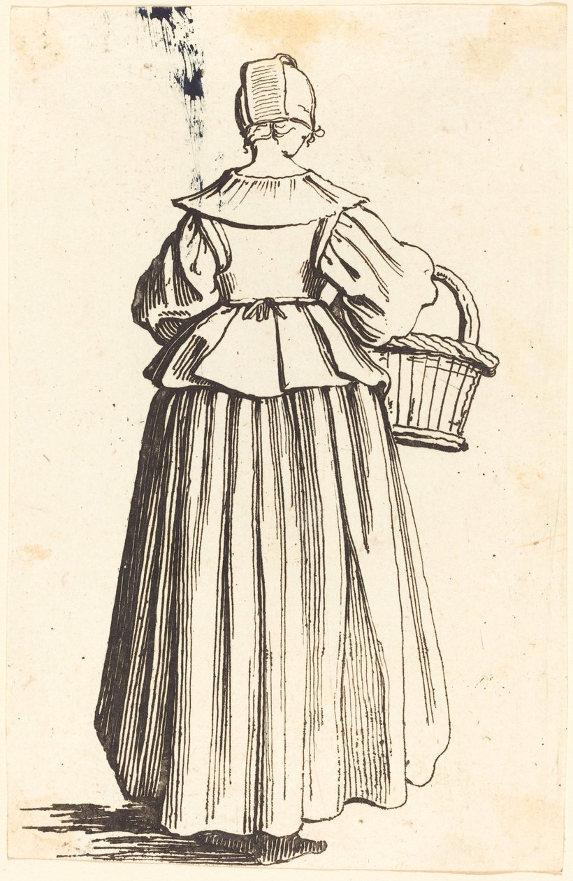 Bondekvinna med korg, sedd bakifrån av Israel Henriet after Jacques Callot