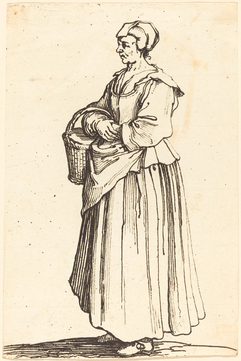 Bondekvinna med korg, i profil, vänd åt vänster av Israel Henriet after Jacques Callot